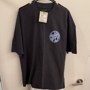 All Saints Distortion SS Crew T-shirt Washed black/blue with logo